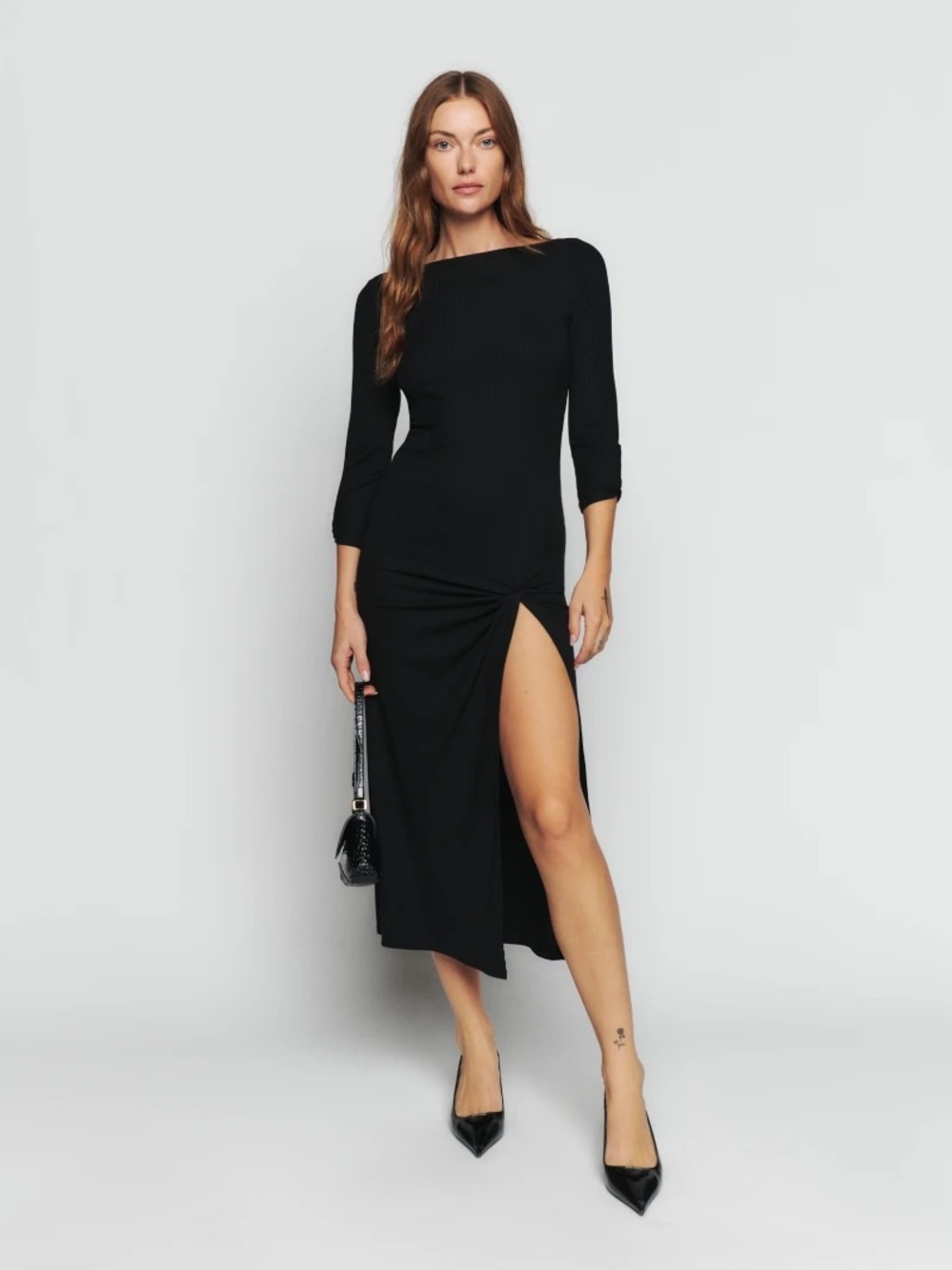 NEW Reformation Black Ribbed Belmont Knit Dress M